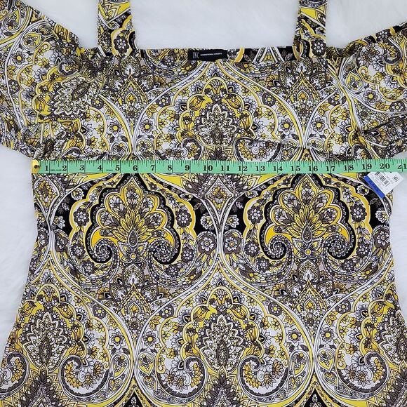 INC -261 International Concepts Cold Shoulder Paisley Floral Top Size XL Yellow‎ - Picture 9 of 10
